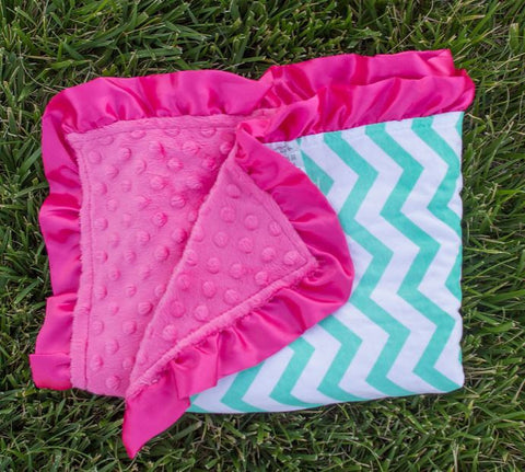 Teal Chevron Hot Pink Minky Blanket