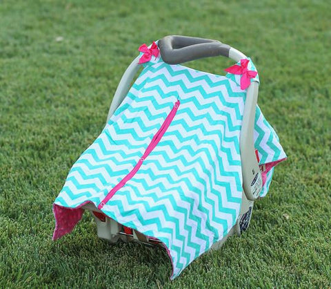 Teal Chevron Hot Pink Minky Car Seat Canopy