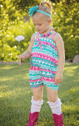 Teal Pink Aztec Romper