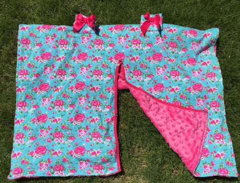 Teal Vintage Flower Pink Minky Car Seat Canopy