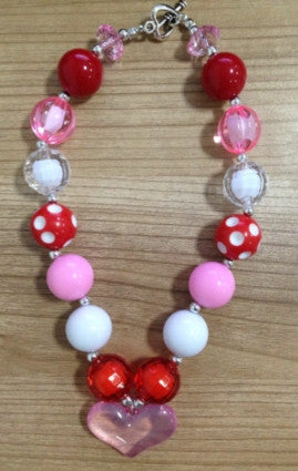 Valentine's Day Sparkle Heart Gumball Necklace