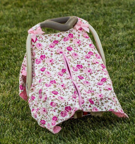 Vintage Rose Pink Minky Car Seat Canopy