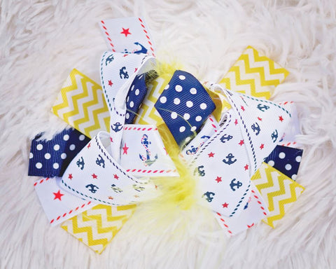 Yellow Anchor Polka Chevron Hair Bow