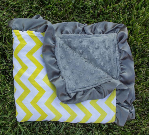 Yellow Chevron Gray Minky Blanket