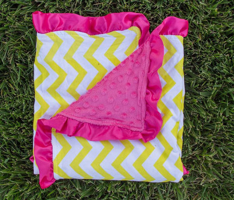 Yellow Chevron Hot Pink Minky Blanket