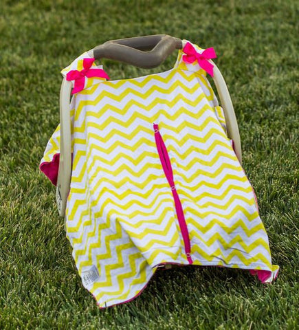 Yellow Chevron Hot Pink Minky Car Seat Canopy