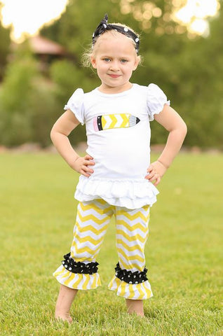 Yellow Chevron Pencil Capri Set