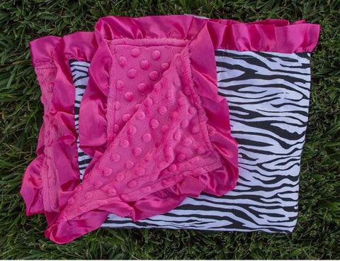 Zebra Hot Pink Minky Blanket