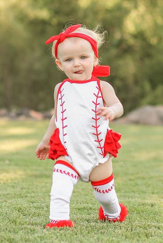 Red White Baseball Bubble Romper