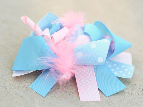 Pink - Blue Polka Hair Bow