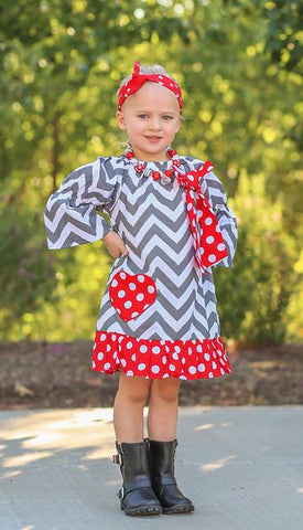 Gray Chevron Heart Peasant Dress