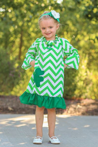 Green Clover Chevron Peasant Dress