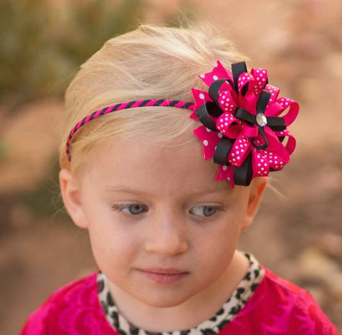 Hot Pink - Black Polka Dot Headband