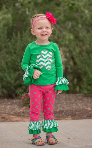 Pink Green Polka Shamrock Capri Set