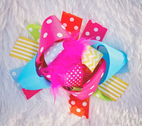 Rainbow Chevron Polka Hair Bow