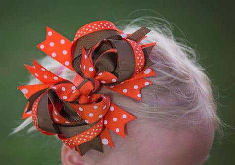 Orange - Brown Polka Dot Bow