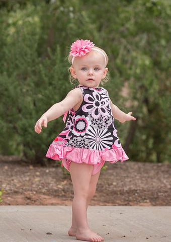 Pink Black Flower Two Piece