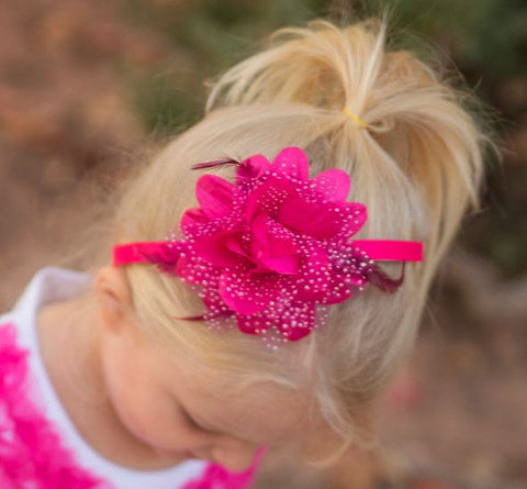 Pink Flower Feather Headband