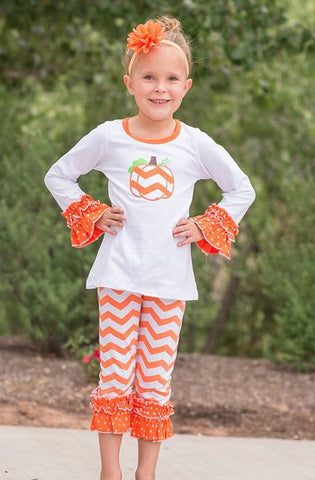 Chevron Orange Dot Ruffle Pant Set