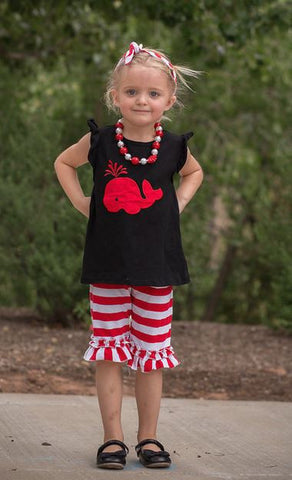 Black Red Whale Stripe Shorts Set