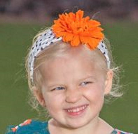 White Polka Dot Orange Flower Headband