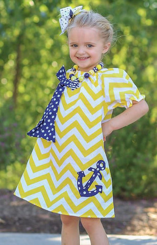 Yellow Chevron White Polka Anchor Dress