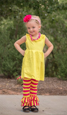 Hot Pink Yellow Stripe Capri Set